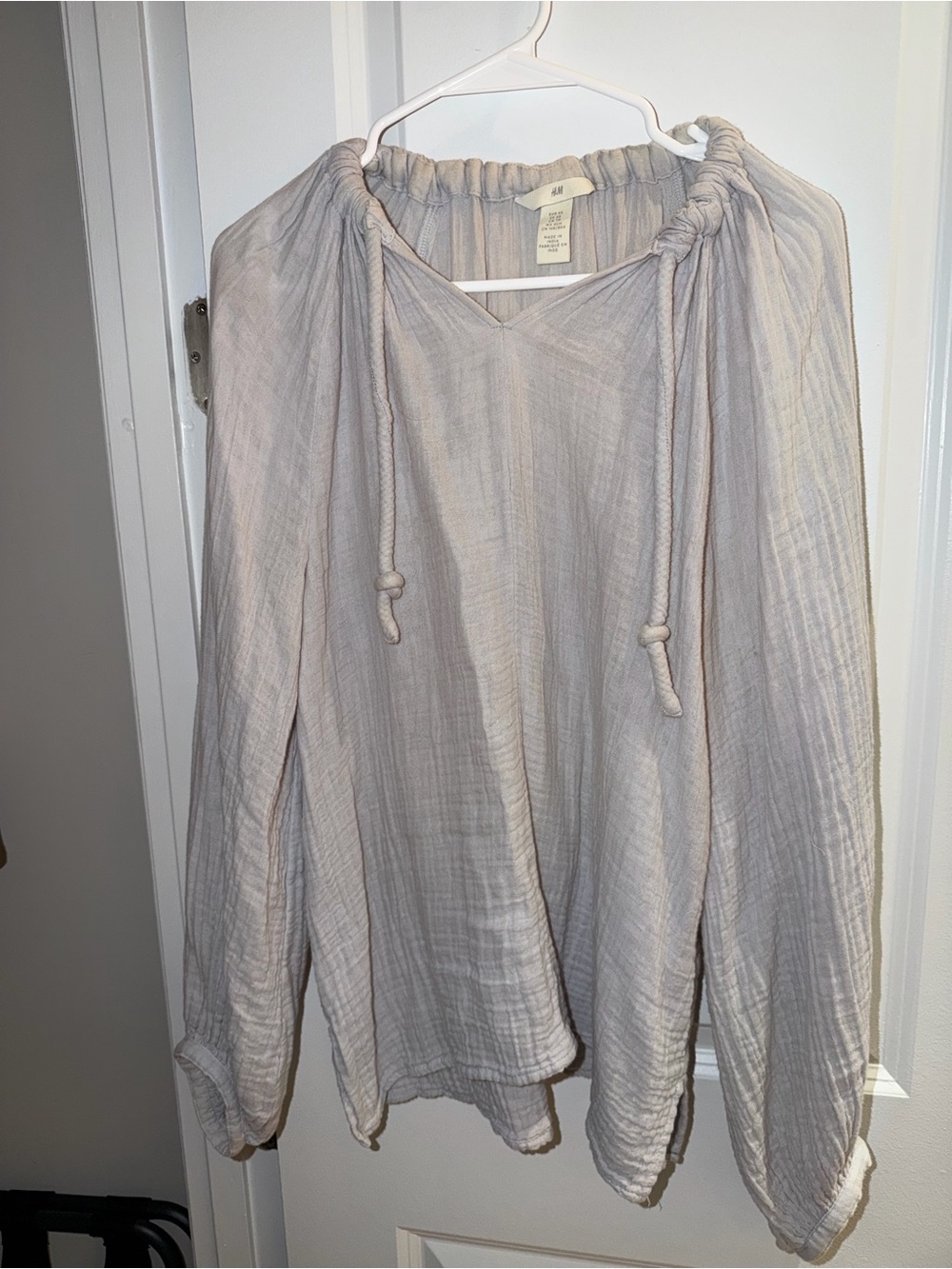 Light blue Women's Gauze Peasant Top with Drawstring
